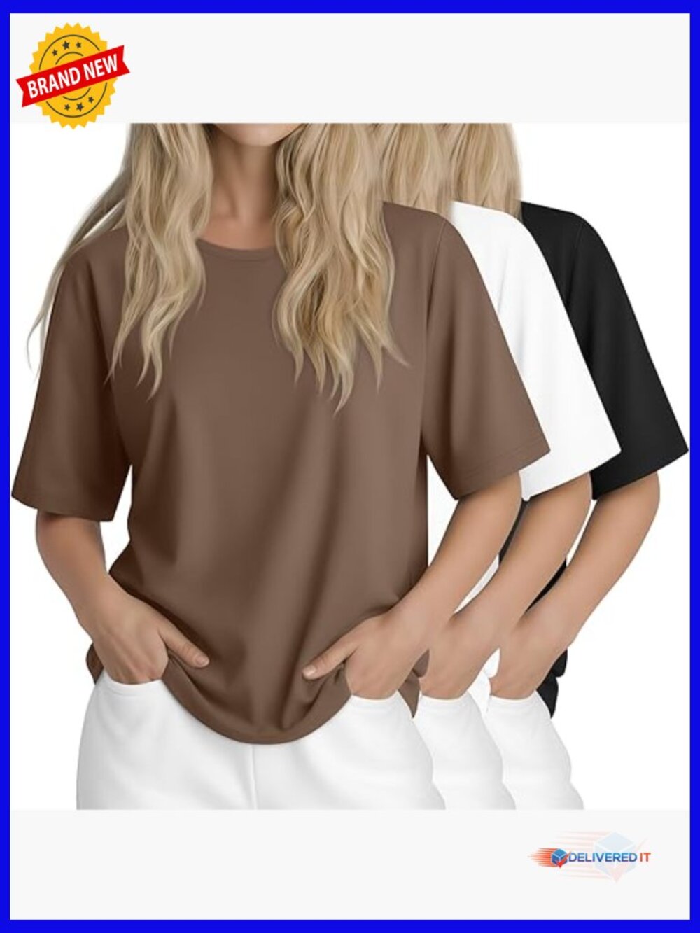 3 Pack Women's Half Sleeve T Shirts Elbow Length Crew Neck Basic Tees Loose Fit